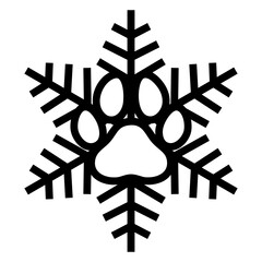 Tiempo de Navidad. Logo pet friendly. Icono con líneas de copo de nieve con zarpa de perro o gato para felicitaciones y tarjetas © teracreonte