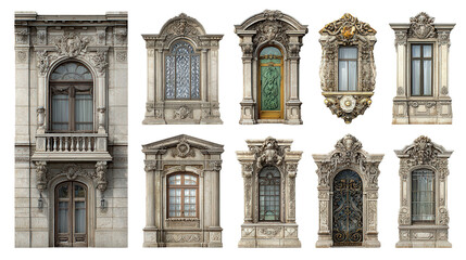 Fototapeta premium Architectural Details: Intricate architectural details like columns, stone carvings, and decorative facades, isolated on a Transparent background, PNG file.