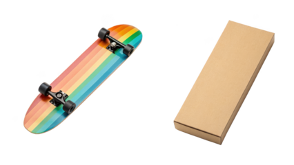 skateboard and Cardboard box isolated on transparent