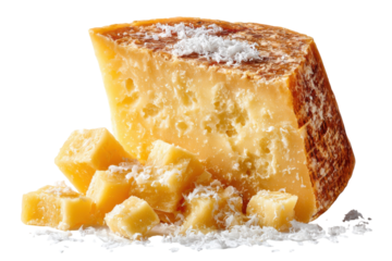 Artisanal cheese perfection Sharp aged parmesan chunks glistening with delicate shreds on a black
