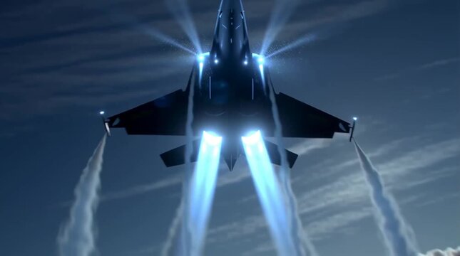 a cinematic video of a sea dragon-inspired fighter jet emerging from deep ocean waters, breaking the surface with a burst of spray, wings unfold like dragon fins