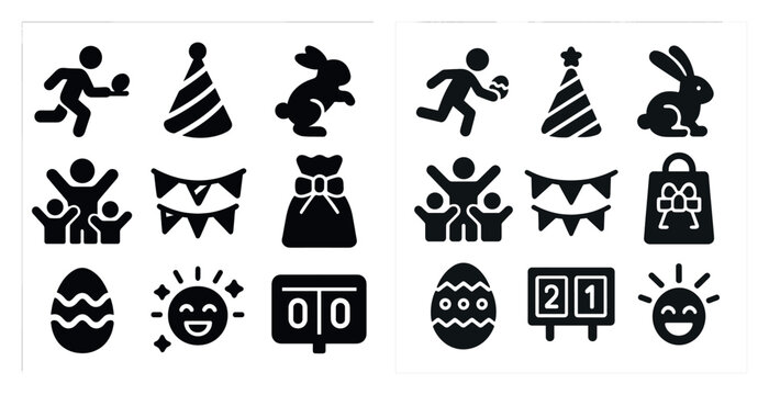 Easter and celebration silhouette icons set – party, festive, and holiday symbols