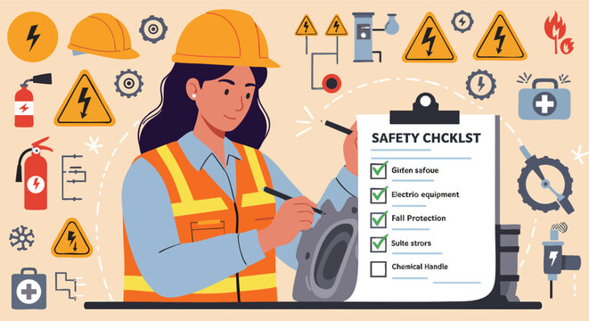 Female Engineer Completes Safety Checklist in Industrial Zone