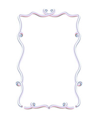 Whimsical Coquette Frame 05. Wavy Iridescent Border with Scroll Accents. Pink Pearlescent Outline on Transparent Background.