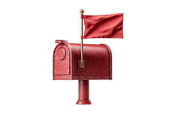 Vintage Red Mailbox Raised Flag isolated on Black Classic Post Office metal Container rural delivery