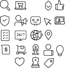 Digital Service & E-Commerce Icons – Tech, Marketing, and Web Interaction Symbols