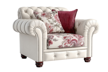 Ivory Dreamscape Chesterfield Armchair with Floral Cushions Luxury Home Interior Elegant Living