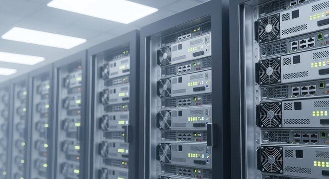Rows of servers in a modern data center