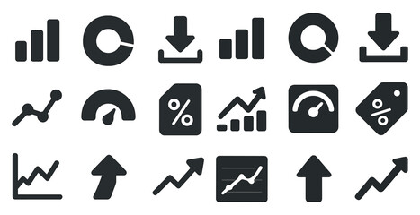 Business data analysis icons set &ndash; solid, graph, chart, statistics symbols