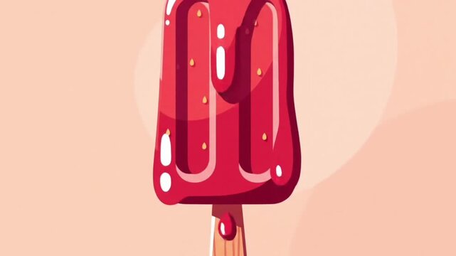 A red popsicle with a wooden stick melting slowly under the sun. Drips of juice slide down the sides, making it look sweet, fruity, and perfect for summer. Summer vibes.