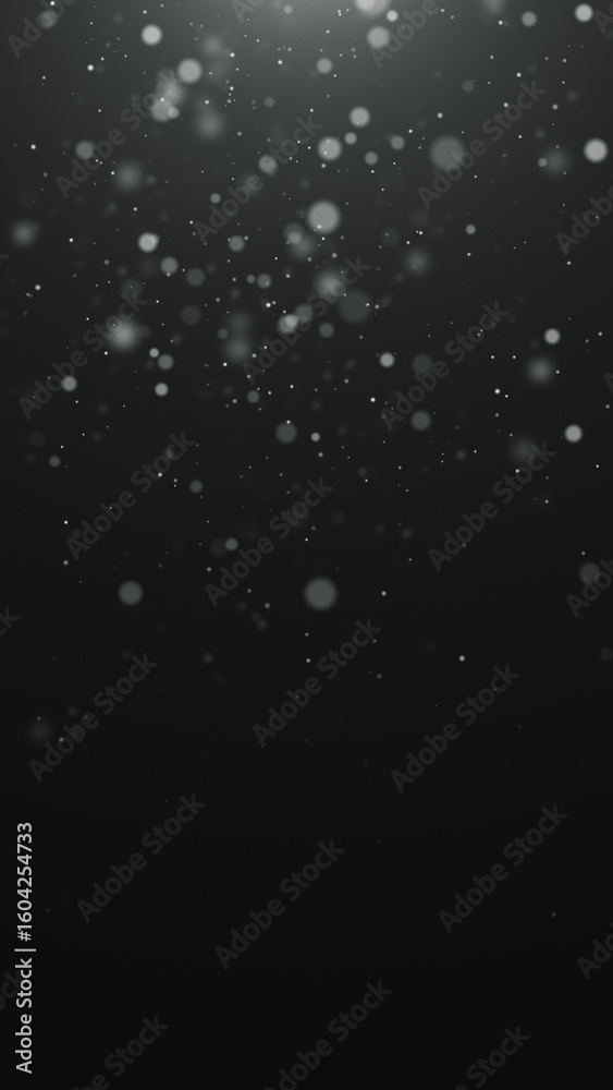 Poster abstract black and white background with bokeh lights and dust falling ,science and space vertical s