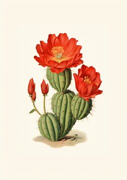 Vibrant cactus with red flowers