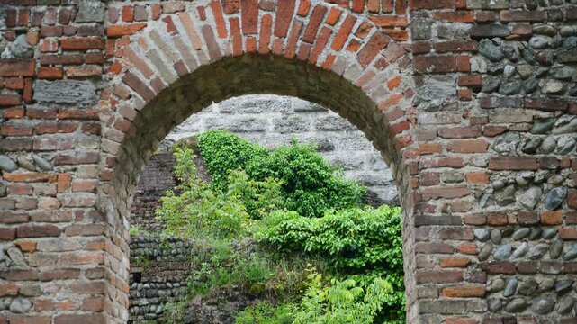 Historic walls of the Visconti castle of Trezzo sull'Adda,