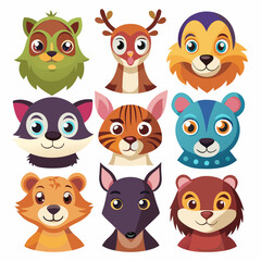 Fototapeta premium Set of vector illustration animal avatar icons 