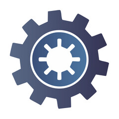 Gear icon with sun-like shape inside, representing technology, engineering, manufacturing, or settings symbol with dark background.