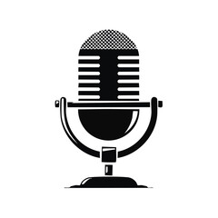 Retro microphone vector icon on black background audio recording equipment vintage style broadcast technology voice communication