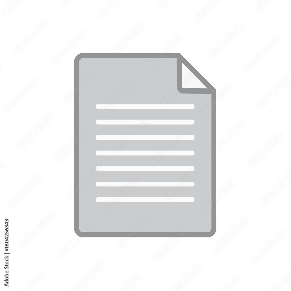 Fototapete gray document icon with text lines, page turn, design element for content, file, note and informatio