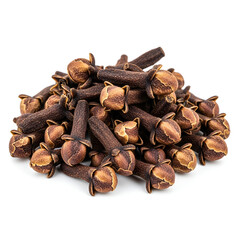 Cloves and coffee beans isolated on a white background with aromatic spices in close-up view