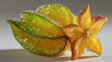 Fototapeta premium Starfruit glistening with water on white matte background