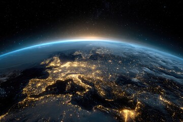 Fototapeta premium Earth's European lights glow at dawn