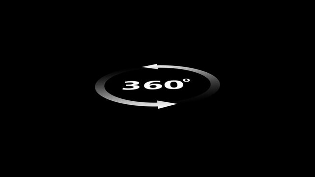 360 degree rotate view icon animation isolated on black background