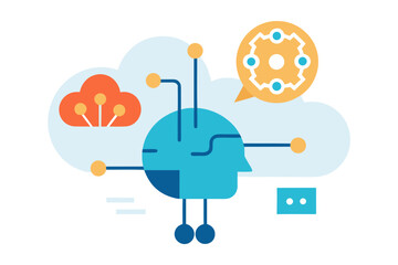 Futuristic Artificial Intelligence Concept with Abstract Digital Human Head and Glowing Network Lines