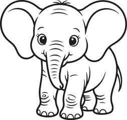 Naklejka premium Cute baby elephant standing with big ears cartoon outline