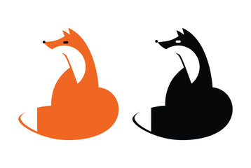 Two fox silhouettes, orange and black, each on a separate layer. Modern Fox logo, emblem, badge, label. Vector illustration isolated on white background.