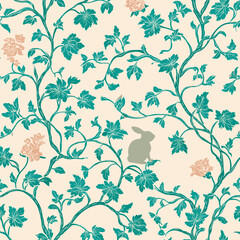 Oriental Rabbit and Vine Pattern – Traditional Korean Folklore Motif