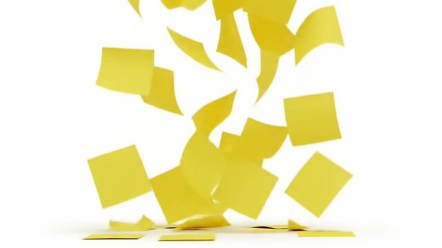 Sticky Notes Falling Down Abstract Background Yellow Paper White Backdrop Business Concept