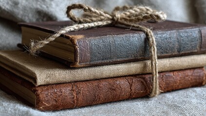 Stack of antique books tied with twine