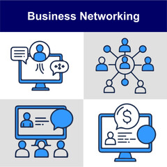 Business Networking Outline Vector Icon Set
