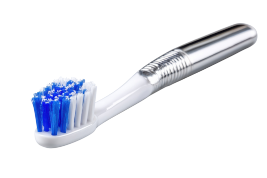 Gleaming hygiene blue and white toothbrush close up teeth cleaning routine healthcare oral hygiene