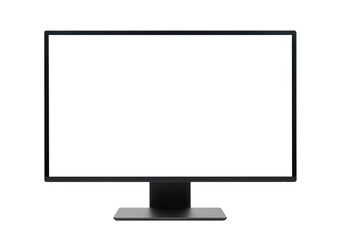 A modern computer monitor with a blank white screen is isolated on a transparent