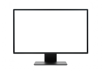 A modern computer monitor with a blank white screen is isolated on a transparent