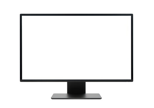 A modern computer monitor with a blank white screen is isolated on a transparent