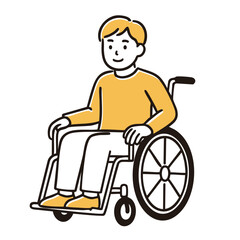 Young man sitting in wheelchair, minimal line art illustration