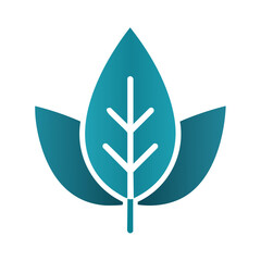 Teal Leaf Icon with Veins Nature Symbol Vector Illustration Flat Design Style Element Simple Minimalist