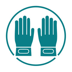 Obraz premium Protective gloves icon for hygiene and safety Two teal gloves in a circle for healthcare or cleaning supplies