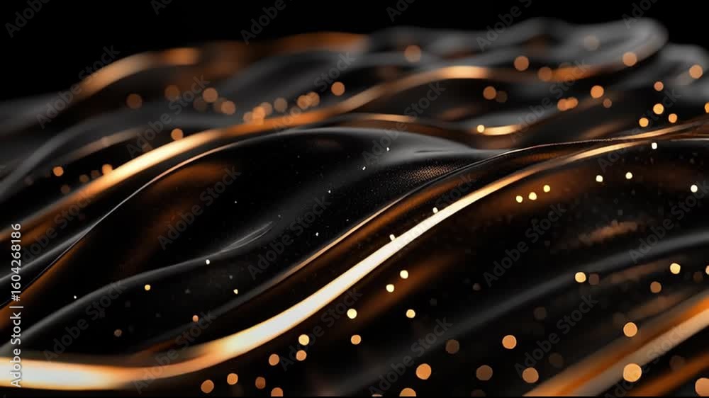 Poster flowing golden lines and shimmering particles create a harmonious abstract display