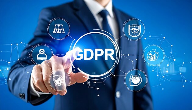 Businessman Activating GDPR System for Data Protection and Regulatory Compliance