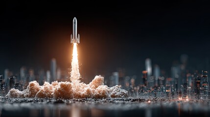 Bitcoin rocket price rise concept, crypto growth scene, digital currency boom, blockchain wealth, futuristic finance