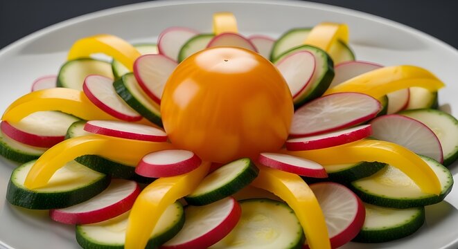 Vegetable octopus with pepper, zucchini and radish on a plate