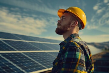 Portrait of Worker Checking Solar Setup