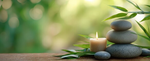 Obraz premium The serene arrangement of stones and candle for peaceful meditation ambiance.