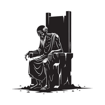 Venerable Geras digital black silhouette, showcasing his distinctive and ancient form &ndash; Geras silhouette &ndash; Geras Vector &ndash; Silhouette of Geras &ndash; Greek god vector

