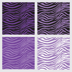 Zebra Seamless Pattern Set. Purplet Color. Animal Background. Vector Template For Fabric, Textile, Wallpaper, Wrapping Paper