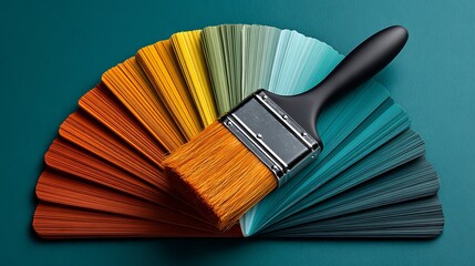 Paintbrush on a fanned out color swatch palette