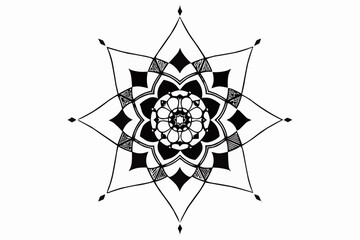 Fototapeta premium A symmetrical mandala design featuring geometric shapes and intricate patterns in black and white color