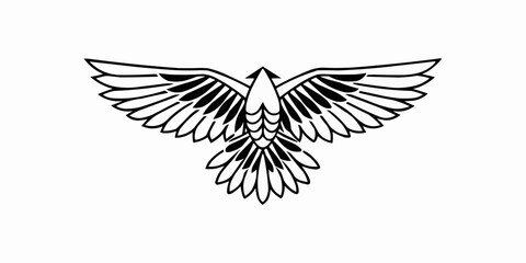 Obraz premium Stylized bird with outstretched wings in black and white for artistic design and decoration use